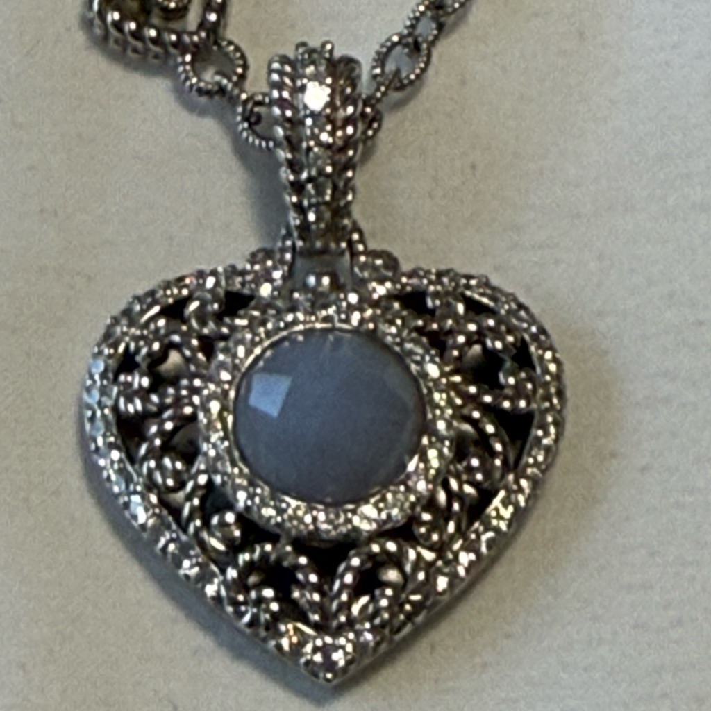 Judith Ripka Silver Heart Pendant Enhancer Im Diamonds Necklace 18 Inch 180$